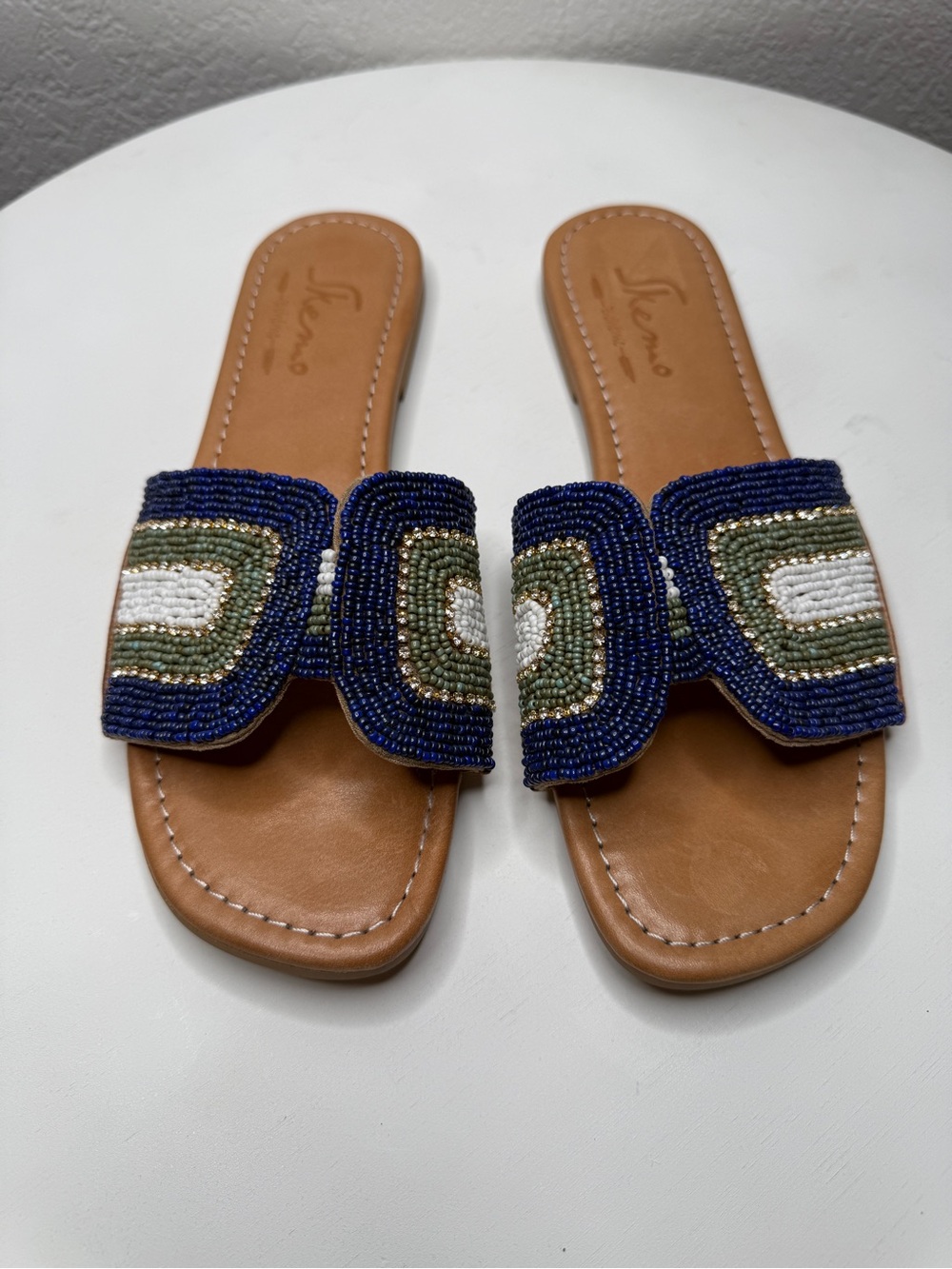 Skemo Beaded Leather Slide Sandals Size 9